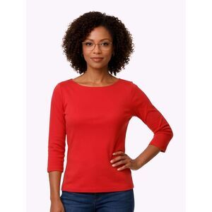 Talbots Red 3/4 Sleeve 100% Pima Cotton Petite T-shirt Size Sp